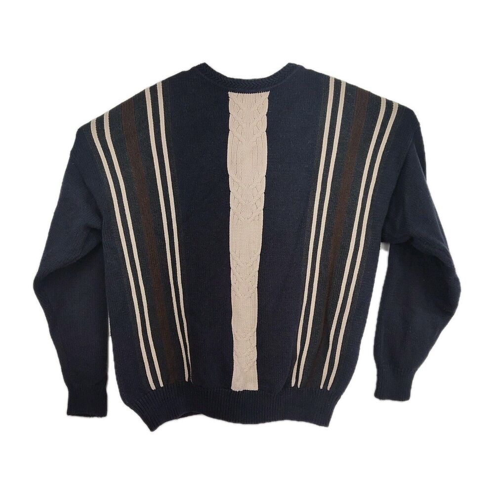 Woods & Gray pullover sweater, men's L, navy‎ with stripes, long sleeves VGC